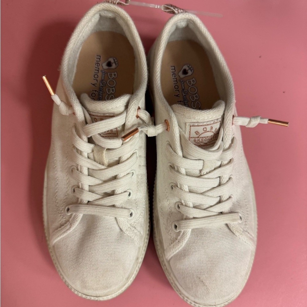 White Canvas Sneakers with Rose Gold Accents